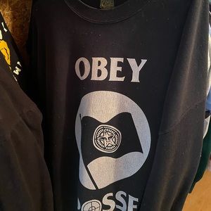 Vintage OVERSIZED OBEY Black Crew Neck Sweatshirt XL ***RARE***